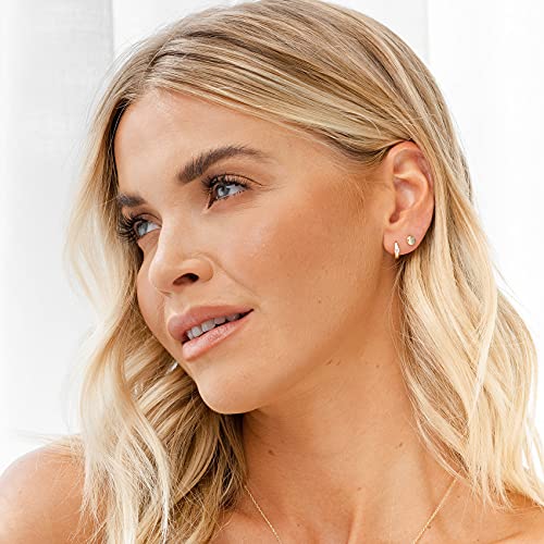 PAVOI 14K Gold Plated 925 Sterling Silver Cubic Zirconia Huggie Earrings | U-Shaped Snake Solitaire Small Round Huggie Stud Fashion Hoop Earrings for Women - style: Solitaire