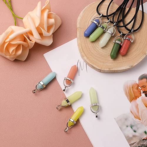 TXIN 10 Pcs Glow in the Dark Crystal Pendant Necklace, Luminous Natural Quartz Stone Necklace, Glowing Fluorescent Hexagonal Stone with Black Ropes for Women Men ‌Jewelry Gift Accessories, 10 Colors