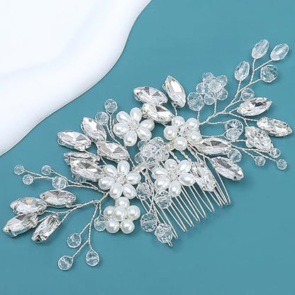 Bride Wedding Hair Comb, Pearl Flower Hair Piece Accessories | Wedding Party Decorative, Hair Ornament for Women, Valentine's Day gift, birthday gift, will not fade, daily matching