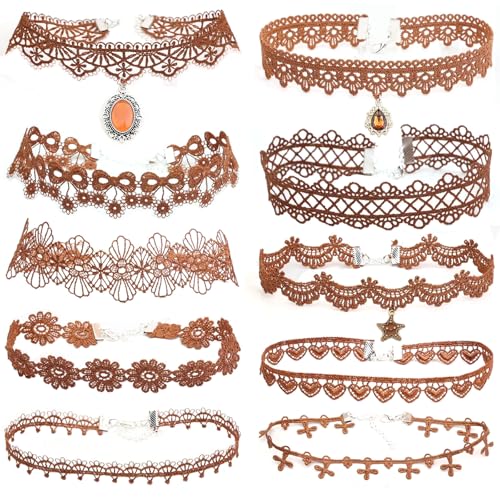 Pink Lace Choker Necklace Set, 10 Pieces - color: Brown