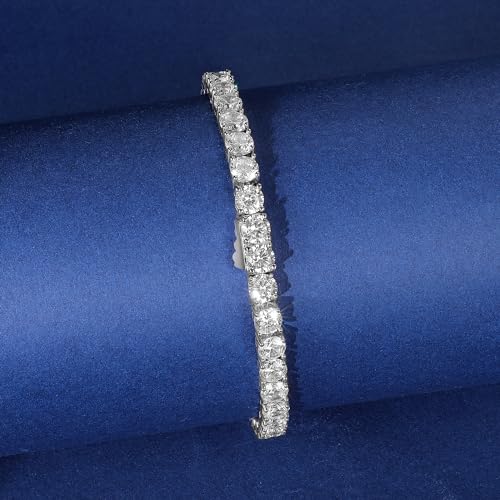 3/4/5mm Tennis Bracelet, 18k White Gold Plated 3MM/4MM/5MM Iced Out Round Cubic Zirconia Tennis Bracelet for Women Men 6.5/7/7.5 Inches - color: 5MM White Gold, size: 7.5 inch
