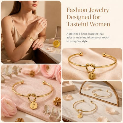LemonRose Initial Bracelets for Women - Dainty Tie the Knot Letter A-Z 14K Gold Plated for Women Gold Cuff Bracelet for Womens Jewelry Personalized Bridesmaid Proposal Gifts - color: Gold F