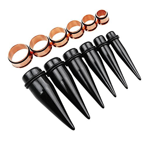 TOPBRIGHT 24PCS UV Acrylic Tapers and Surgical Steel Plugs Ear Gauges Kit Eyelets Stretching Set 00G-20mm - color: Rose Gold