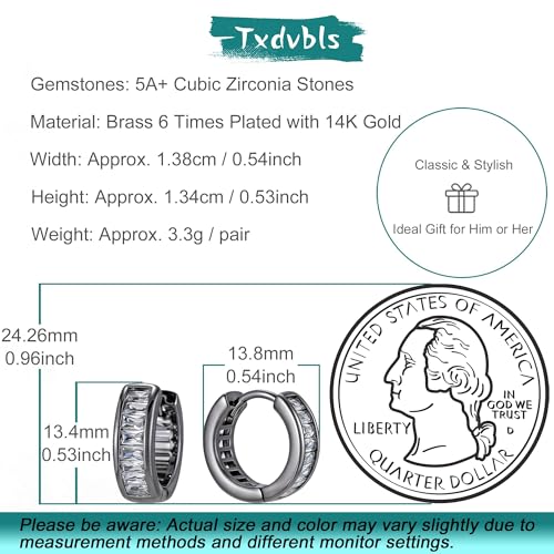 Hoop Earrings for Men - 14K Gold Plated Cartilage Huggie Earrings | Cubic Zirconia, Lightweight, CZ Inlaid, Hypoallergenic for Sensitive Ears, Mens jewelry Gift for Him - style: Black Baguette