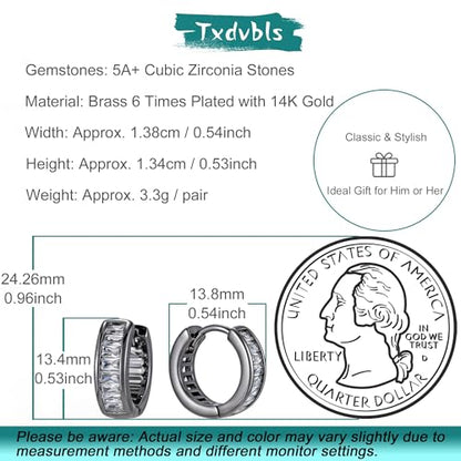 Hoop Earrings for Men - 14K Gold Plated Cartilage Huggie Earrings | Cubic Zirconia, Lightweight, CZ Inlaid, Hypoallergenic for Sensitive Ears, Mens jewelry Gift for Him - style: Black Baguette