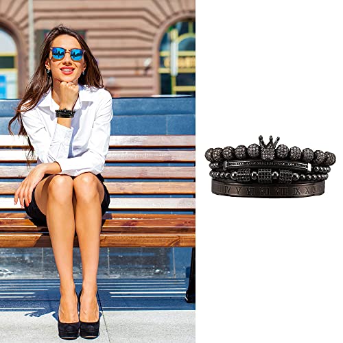 Mens Bracelet Beaded Bracelets Micro Pave Zircon Bracelets for Men Women Bracelets for Men Stainless Steel Cuff Bangle - color: black