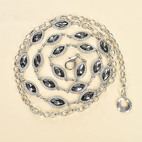 ILuvatar Green Glass Diamond Chain Belt - Metal Women's Western Style Dress Belt - color: Silver-bk