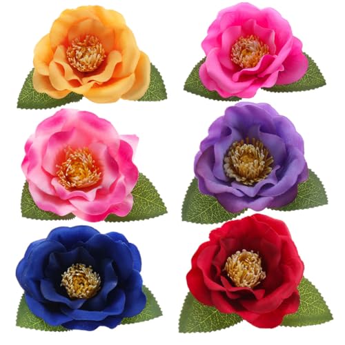 ALIMITOPIA Flower Hair Clip Fabric Artificial Camellia Flower Hairpin Barrette Brooch Headdress Bobby Pins Headwear Hair Accessories for wedding Party supplies(Camellia Style;5.1 inches;6pcs)