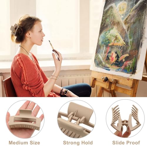 Auseibeely 6 Pack Square Claw Clips for Women Girls,Rectangle Hair Clip 3.35" Medium Non-slip Claw Clips, Strong Hold Matte Jaw Claws for Thin/Medium Hair Banana Jaw Clips Accessories Gift - color: Light