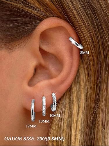 Jstyle Small Gold Hoop Earrings for Women Hypoallergenic Earring Stacks | 4 Pairs Huggie Hoop Earrings, Cartilage Earring Set for Sensitive Ears, Comfort Waterproof Earrings, Ideal Jewelry Gift - color: Silver Style1