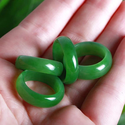 GIGB PBDK Natural Crystal Green Jade Ring for Woman Men,Minimalist Good Luck Ring Green Jade Rings Fengshui Cinnabar thumb Rings Valentine's Day Birthday jewelry - size: 7