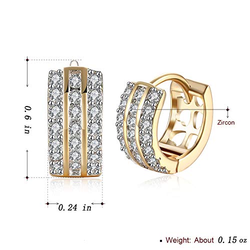 14K Rose Gold Plated Three Row Cubic Zirconia Small Huggie Hoop Earrings Fashion Jewelry for Men Women - color: gold