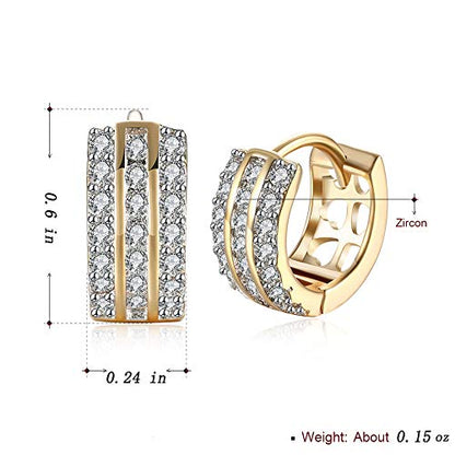14K Rose Gold Plated Three Row Cubic Zirconia Small Huggie Hoop Earrings Fashion Jewelry for Men Women - color: gold