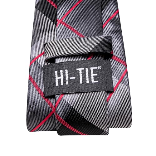 Hi-Tie Men 63inches Tie Set Extra Long Necktie Paisley Tie Pocket Suqare Cufflinks Big and Tall Men Tie - color: Black Red