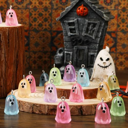 64Pcs Halloween Luminous Mini Resin Ghost Charms Jewelry Making | Premium Luminous Resin, Mini Glow in The Dark Ghosts Pendant, DIY Bracelet Necklace Earrings Jewelry Making Decorations - style: Halloween Style