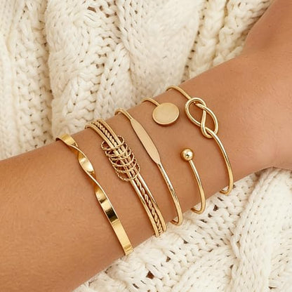 ÌF ME Gold Bangle Bracelets for Women, 19Pcs Multi Stackable Textured Bangles Set, 14K Gold Plated Chunky Bracelet Boho Jewelry Gifts - color: Gold-knot