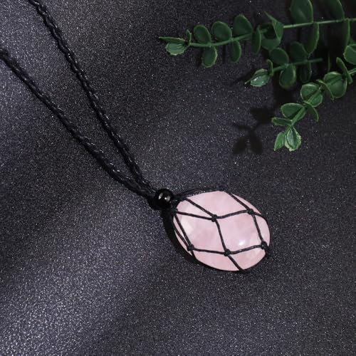 weryerker Natural Gemstone Pendant Necklace Healing Crystal Stone Pendant with Hand-Woven Rope Adjustable for Women Men - color: 1PC Rose Quartz
