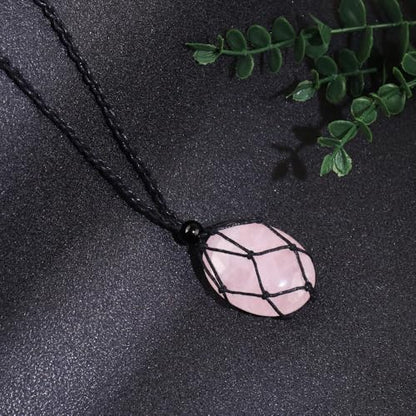 weryerker Natural Gemstone Pendant Necklace Healing Crystal Stone Pendant with Hand-Woven Rope Adjustable for Women Men - color: 1PC Rose Quartz