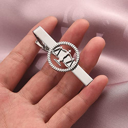 TINGKU Attorney Lawyer Cufflinks and Tie Clip for Men Gifts Scales of Justice Cuff links Tie Clasp Father in Law Enforcement Suit Shirt Jewelry - style: Tie Clip Silver