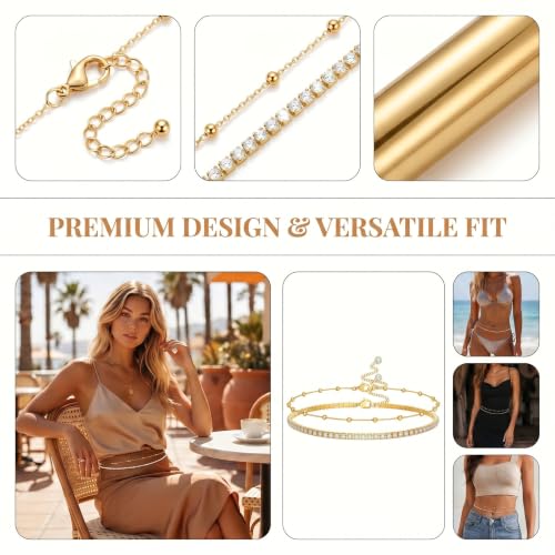 Gold Waist Chain for Women Gold Plated Belly Belt Body Jewelry with Waist Beads Dainty Beach Accessory for Bathing Suit Dance Festival and Rave Outfits