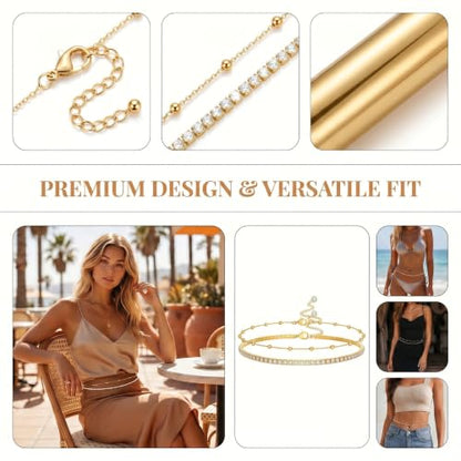 Gold Waist Chain for Women Gold Plated Belly Belt Body Jewelry with Waist Beads Dainty Beach Accessory for Bathing Suit Dance Festival and Rave Outfits