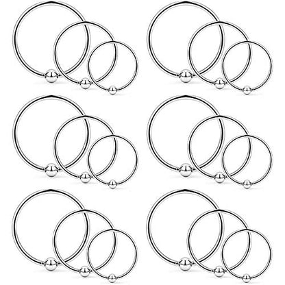 22G Thin Nose Rings Hoops 316L Surgical Steel Captive Bead Septum Nose Hoop Rings Eyebrow Lip Rings Cartilage Helix Rook Daith Earring Piercing Jewelry For Men Women 8mm - color: 18PCS - Silver