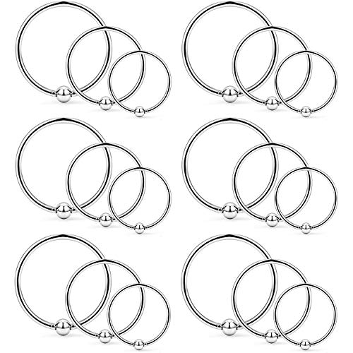 22G Thin Nose Rings Hoops 316L Surgical Steel Captive Bead Septum Nose Hoop Rings Eyebrow Lip Rings Cartilage Helix Rook Daith Earring Piercing Jewelry For Men Women 8mm - color: 18PCS - Silver
