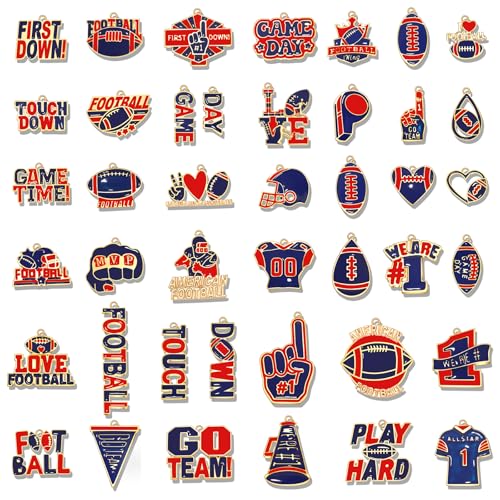 40PCS Game Day Charms for Bracelet Making Enamel Football Charms for Bracelet Necklace Earrings Jewelry Making DIY Football Mom Accessories Gifts - color: Red Blue