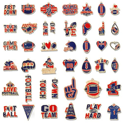 40PCS Game Day Charms for Bracelet Making Enamel Football Charms for Bracelet Necklace Earrings Jewelry Making DIY Football Mom Accessories Gifts - color: Red Blue