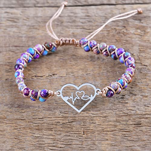 YGLINE Stone Bead Yoga Meditation Bracelet Healing Crystal Double Layer Natural Gemstone Beaded Relax Anxiety Bracelets for Women Men - color: heartbeat 2
