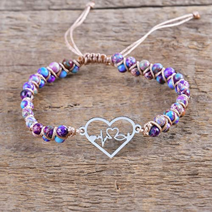 YGLINE Stone Bead Yoga Meditation Bracelet Healing Crystal Double Layer Natural Gemstone Beaded Relax Anxiety Bracelets for Women Men - color: heartbeat 2