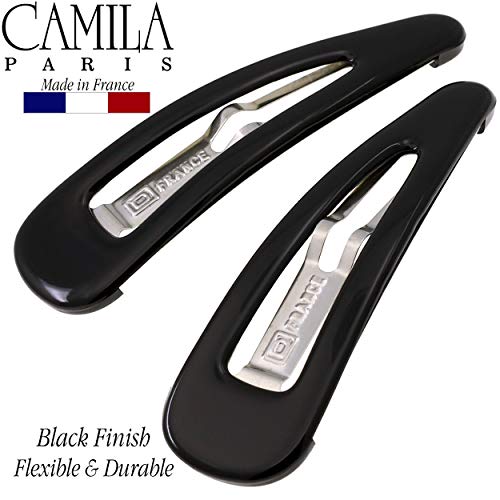 Camila Paris AD90/2 French Hair Barrettes Clips, Snap Hair Slides Clic Clac for Women, Styling Girls Side Slide-in Metal Snap Pin Hair Accessories for Women. Strong Hold, No Slip Grip, Made in France - color: Black 3"
