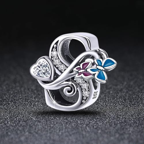 S925 Silver Butterfly Initial Letter Charms Fit for Pandora Charms Bracelets and Necklace Alphabet Bead Charms Jewelry Gifts for Women - color: S