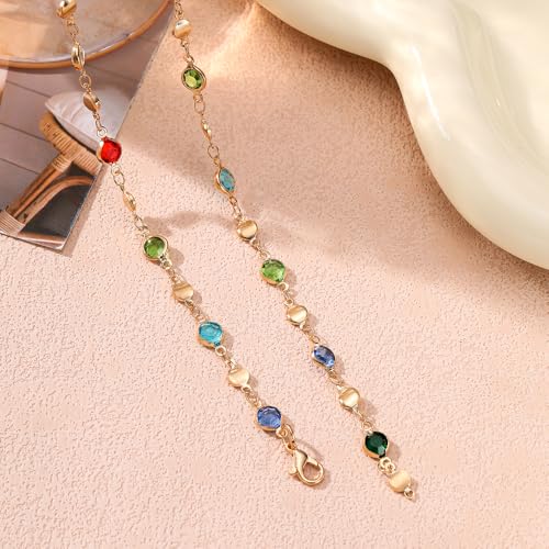 KURTCB Rhinestone Necklace for Women Boho Long Y Lariat Gold Necklace Stack Colorful Summer Beach Jewelry - color: Muliticolor