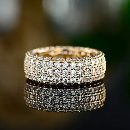 Barzel Women's Wide Eternity Ring Wedding Band - 18k White or Rose Gold Plated Wide Band Cubic Zirconia Eternity Ring - color: Gold