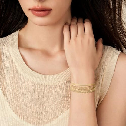 Bracelets for Women, Dainty Stackable Bracelet Stack Sets Tiny Box Chain Adjustable Bracelets Minimalist Cute Jewelry Paperclip Link Layered Waterproof Jewelry Sets Gifts - style: 6-PIECE IMITATION