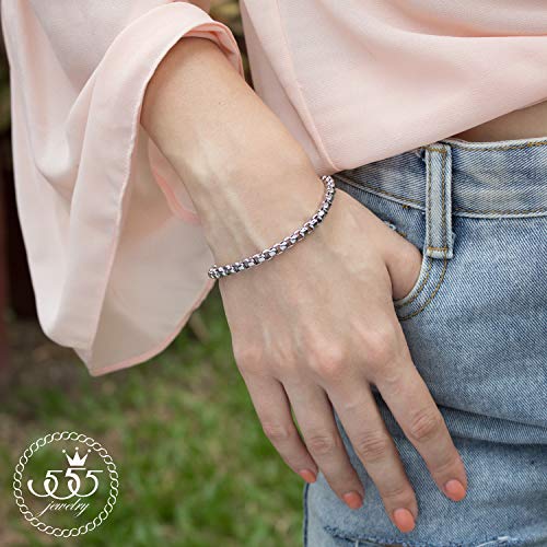 555Jewelry 5mm Stainless Steel Box Chain Bracelet for Men & Women, 6.5 to 9 Inch - color: Silver