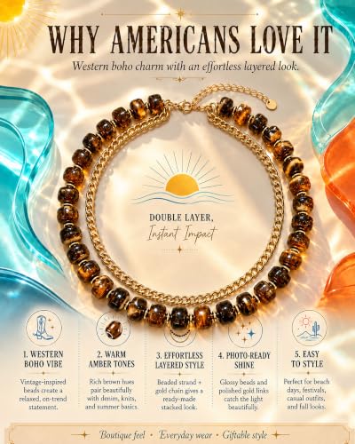 Chunky layered Beaded Necklaces for Women Boho Brown Resin Beads Choker Necklace Fashion Statement Summer Beach Jewelry Gift