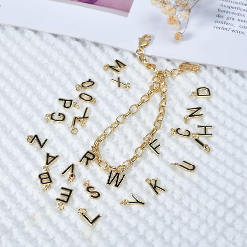 18K Gold Filled A-Z Alphabet Letters Charms,26Pcs Initial A-Z Alphabet Charms,Bracelet Necklace Earrings Charms for DIY Jewelry Making - color: Black