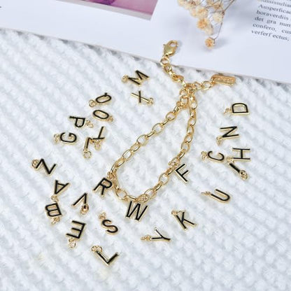 18K Gold Filled A-Z Alphabet Letters Charms,26Pcs Initial A-Z Alphabet Charms,Bracelet Necklace Earrings Charms for DIY Jewelry Making - color: Black