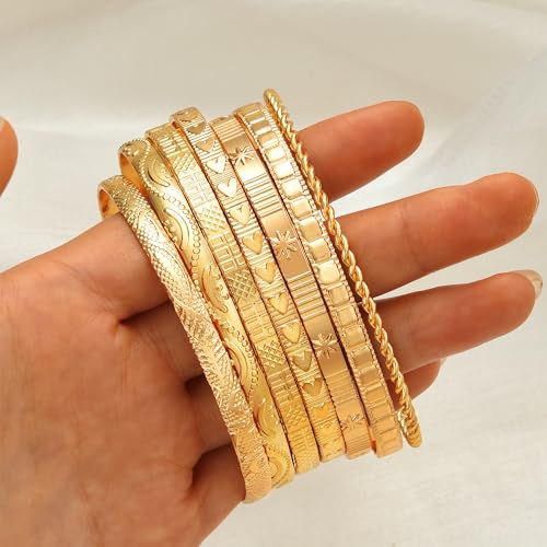 ÌF ME Gold Bangle Bracelets for Women, Indian Bangles Stackable Set, Multi Layer Textured 18K Gold Plated Chunky Bracelets Boho Jewelrys Set - style: style19