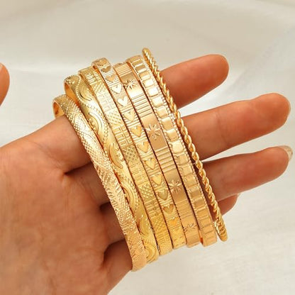 ÌF ME Gold Bangle Bracelets for Women, Indian Bangles Stackable Set, Multi Layer Textured 18K Gold Plated Chunky Bracelets Boho Jewelrys Set - style: style19