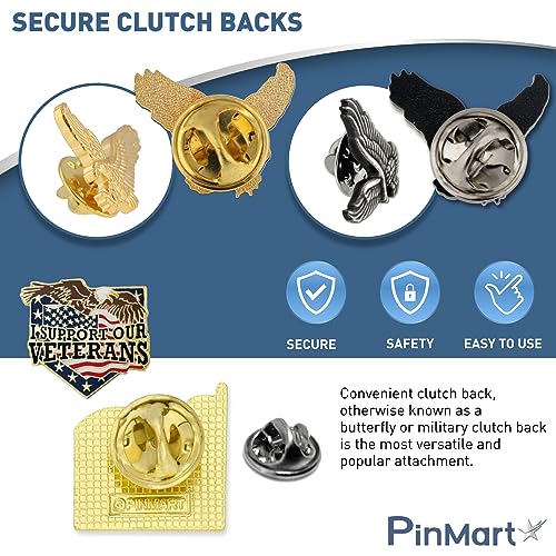 PinMart Patriotic Eagle Pin - Soaring American Eagle Enamel Lapel Pin - color: Nickel Antique Eagle, size: 25 Pack