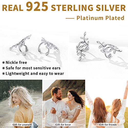 ChicSilver 925 Sterling Silver Ear Cuffs Non-Piercing Cartilage Earrings: Various Styles, Conch Cuffs (with Gift Box) - style: F: Leaf Cuff