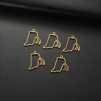 kkjoy 5Pcs Hollow Continents Maps of USA Pendant Charms for Jewelry Making and Crafting, Stainless Steel Mini Charm Craft Supplies Accessories for DIY Bracelet Necklace Earrings - color: Hollow Rhode Island Map - Gold