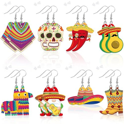 8Pair Cinco De Mayo Acrylic Earring for Women Mexican Fiesta Jewelry | Mexican Carnivals Dangle Earrings, Cinco De Mayo Jewelry Gifts Party Accessories, Lightweight Acrylic, Double Side - style: Cinco De Mayo Mexican