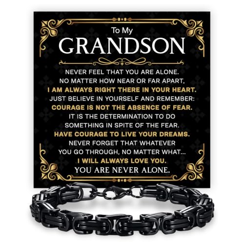 Grandson Gifts from Grandma Grandpa, Black Stainless Steel Bracelet with Meaningful Message Card, Birthday Gift for Grandson, Graduation Christmas Gift, Inspirational Keepsake Jewelry for Men - color: Grandson #3