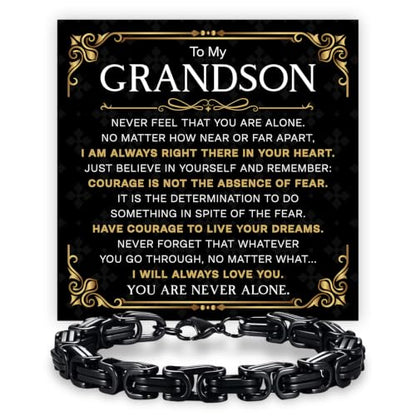 Grandson Gifts from Grandma Grandpa, Black Stainless Steel Bracelet with Meaningful Message Card, Birthday Gift for Grandson, Graduation Christmas Gift, Inspirational Keepsake Jewelry for Men - color: Grandson #3