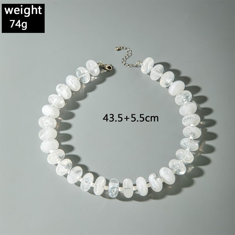 Beaded Necklace for Women Statement Chunky Necklace Boho Bead Choker Acrylic Big Bead Necklaces Summer Beach Jewelry for Women - color: White