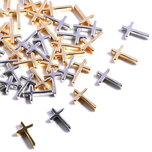 40 Pieces Small Stainless Steel Cross Charms, No Tarnish Jewelry Making Pendants, Silver & Gold Plated